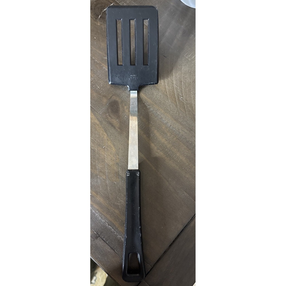 Vintage Ekco Short Slotted Spatula Turner Black Nylon Handle USA